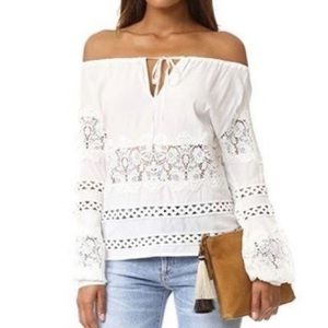 NEW For Love & Lemons Hayley Eyelet Lace Balloon Sleeve Blouse, Size XS